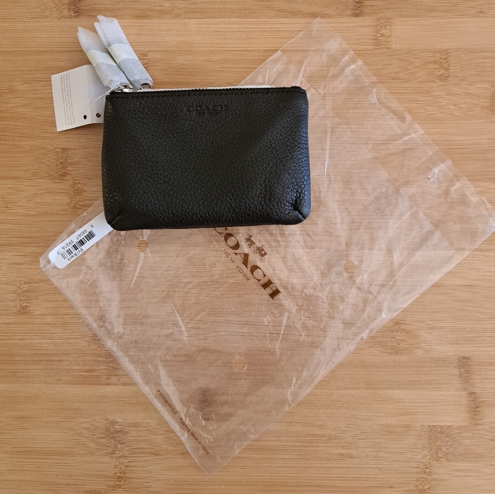 🔥NWT, COACH Park Pebbled Leather Double Gusset Zip Coin Wallet In Black, Silver - Picture 9 of 13